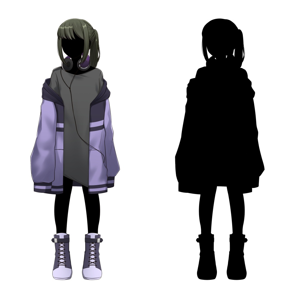 ヘッドフォンをかけた女の子【表情差分10種】【※シルエット2種追加】