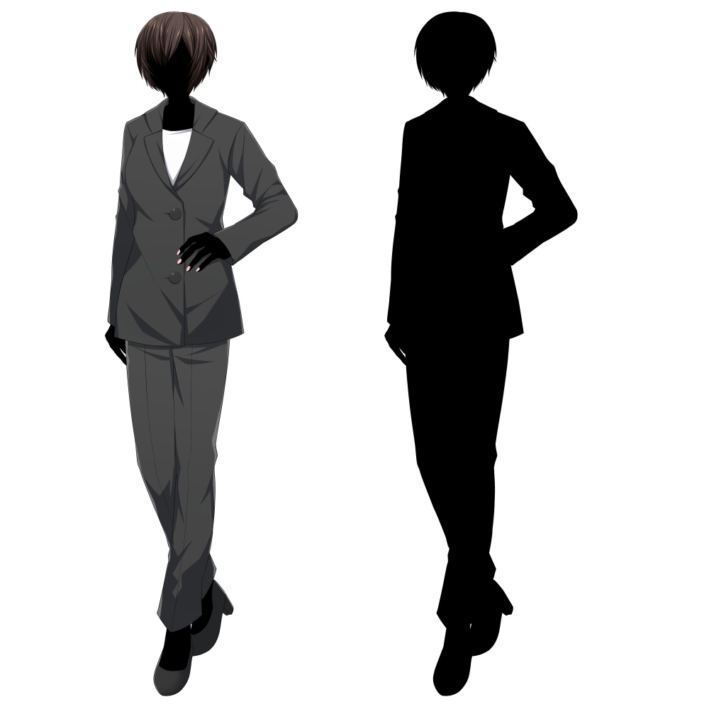 スーツを着た女性【表情差分10種+シルエット2種】