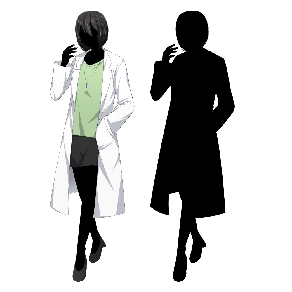 白衣を着た女性【表情差分10種+シルエット2種】