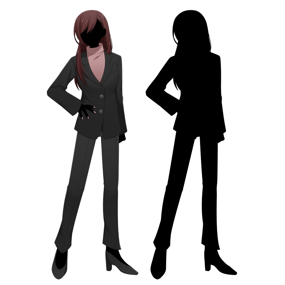 黒いスーツを着た女性【表情差分10種+シルエット2種】
