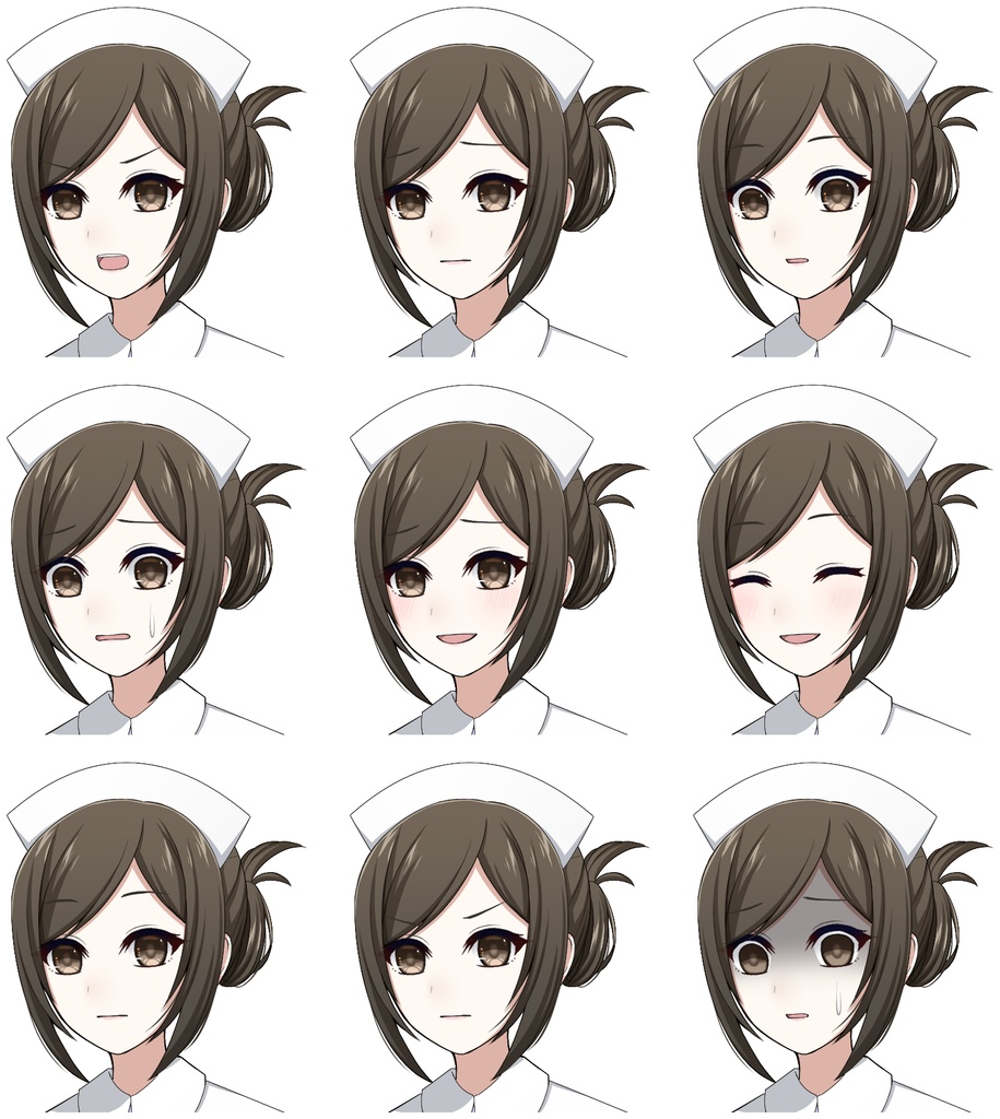 ナース服を着た女性【表情差分10種+シルエット2種】