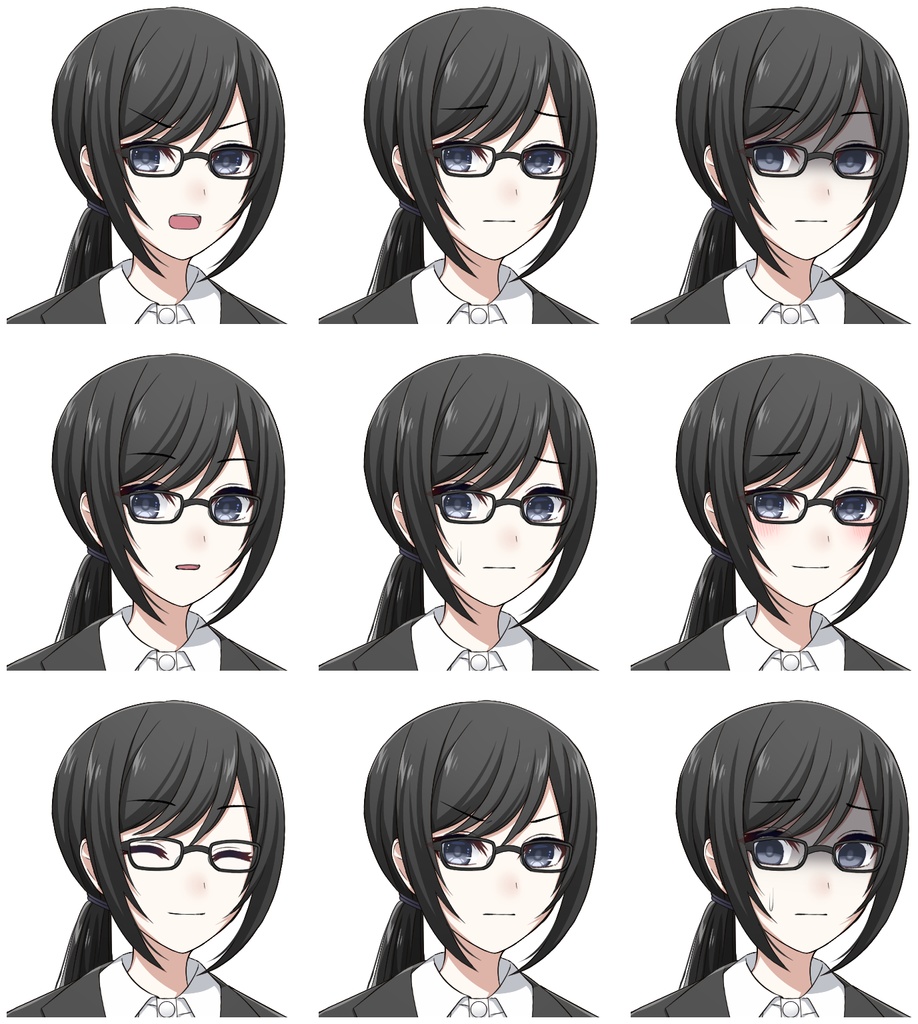 秘書風の女性【表情差分10種+シルエット2種】