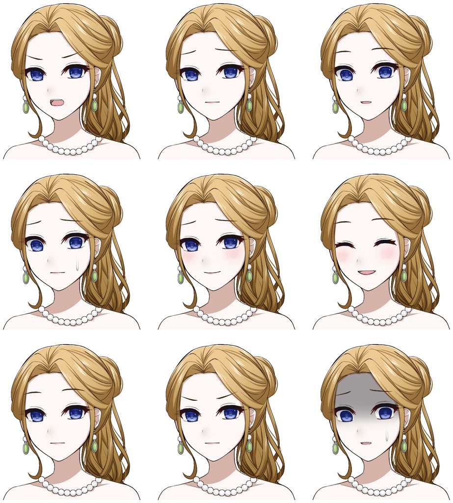 ドレスを着た女性【表情差分10種+シルエット2種】