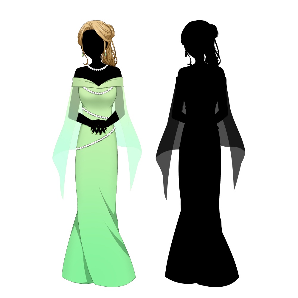 ドレスを着た女性【表情差分10種+シルエット2種】