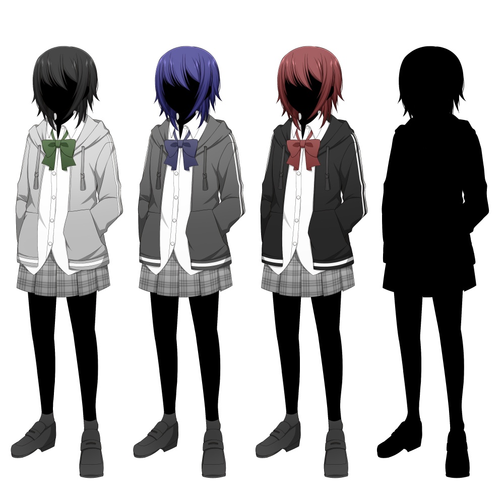 【色差分あり】パーカーを着た女子学生【表情差分10種+シルエット2種】