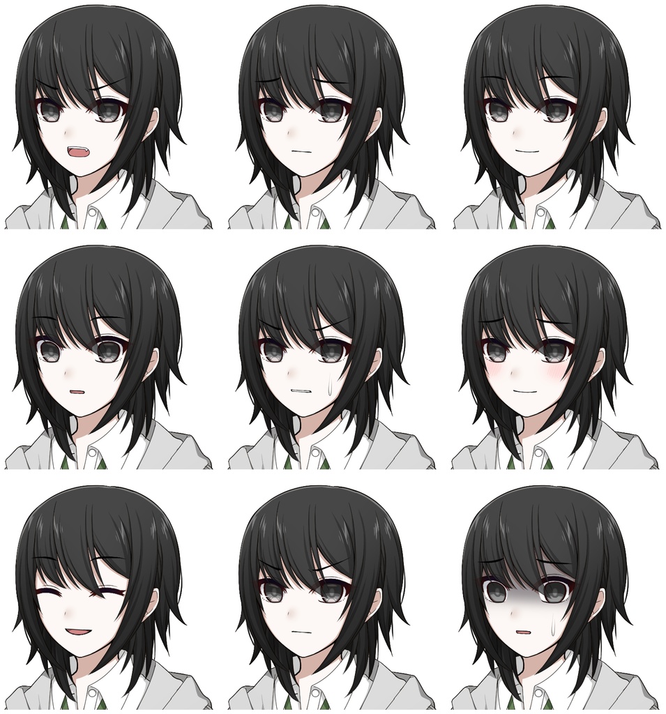 【色差分あり】パーカーを着た女子学生【表情差分10種+シルエット2種】