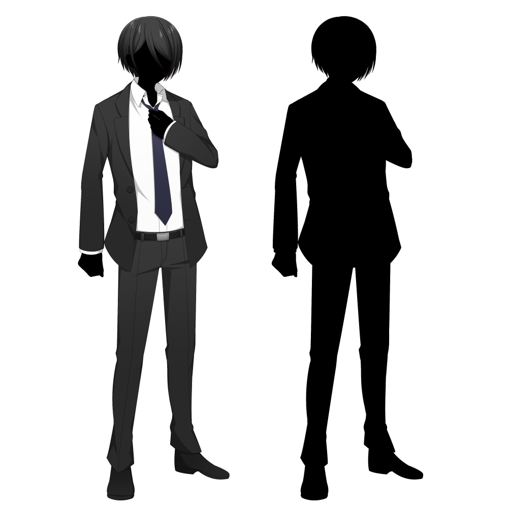 【色差分あり】黒いスーツを着た男性【表情差分10種+シルエット2種】