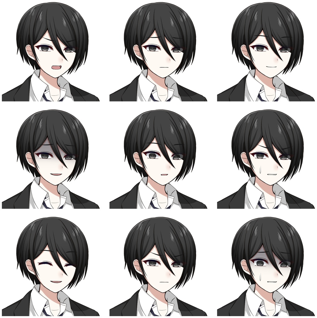【色差分あり】黒いスーツを着た男性【表情差分10種+シルエット2種】