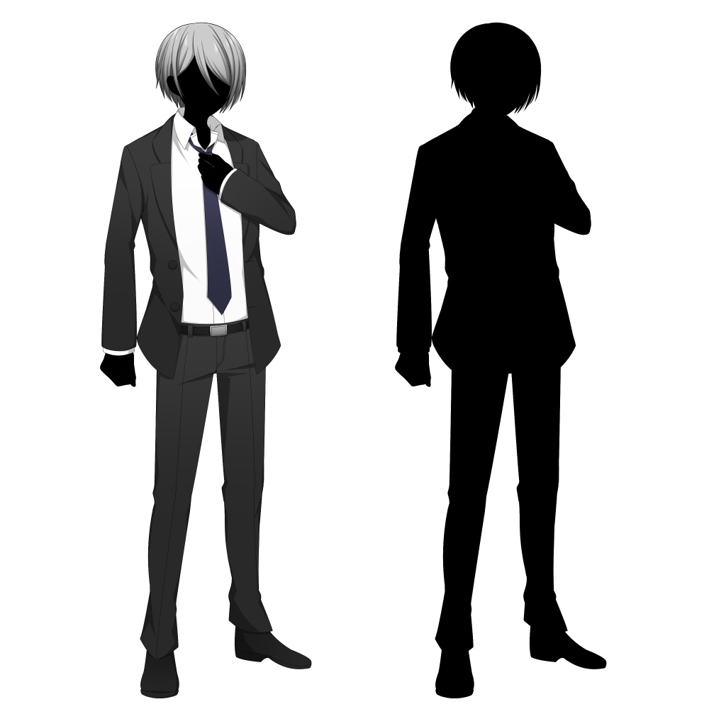 【色差分あり】黒いスーツを着た男性【表情差分10種+シルエット2種】
