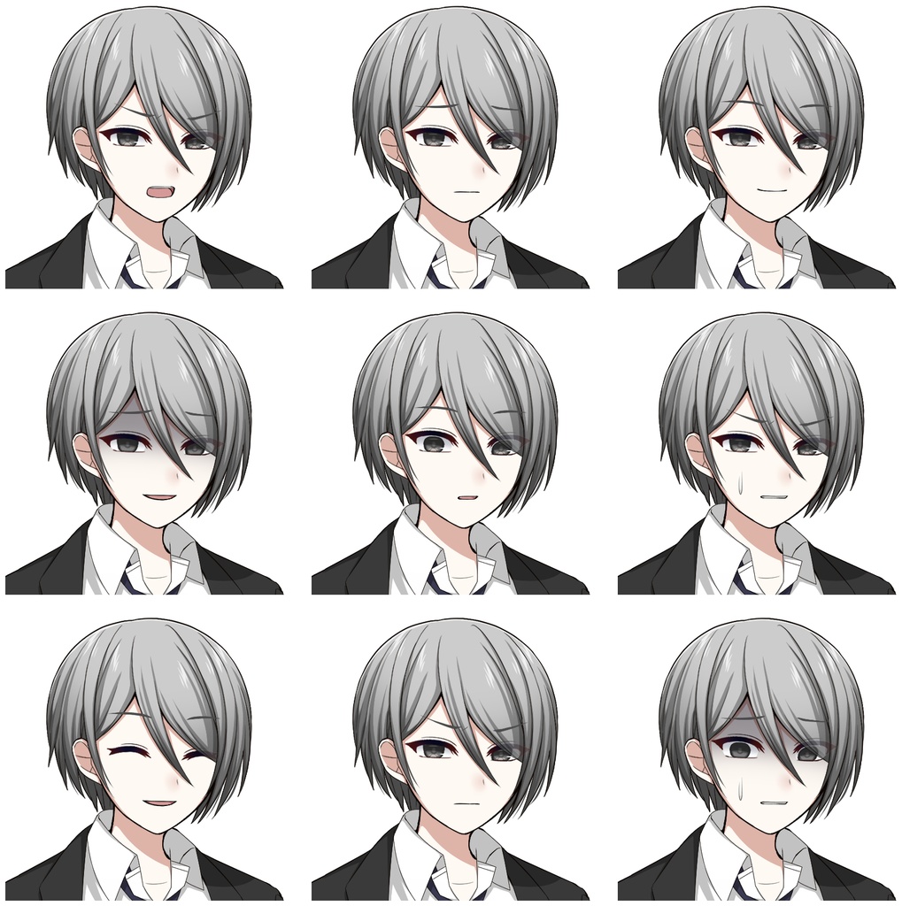 【色差分あり】黒いスーツを着た男性【表情差分10種+シルエット2種】