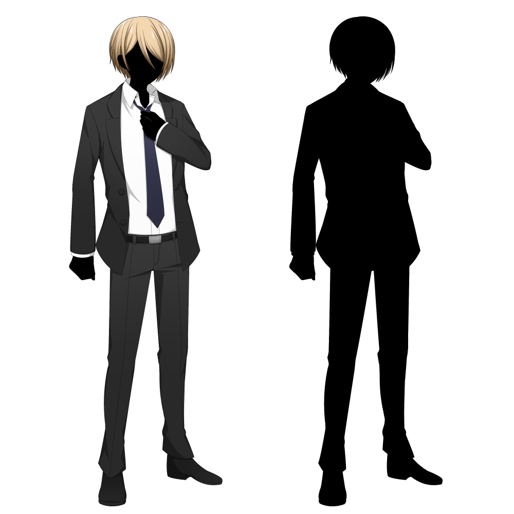 【色差分あり】黒いスーツを着た男性【表情差分10種+シルエット2種】