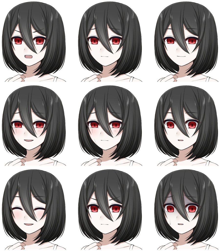 【色差分あり】白いワンピースを着た赤目の少女【表情差分10種+シルエット2種】