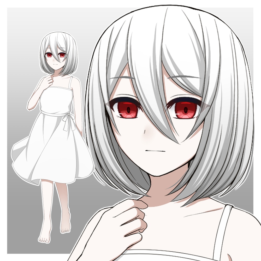 【色差分あり】白いワンピースを着た赤目の少女【表情差分10種＋シルエット2種】