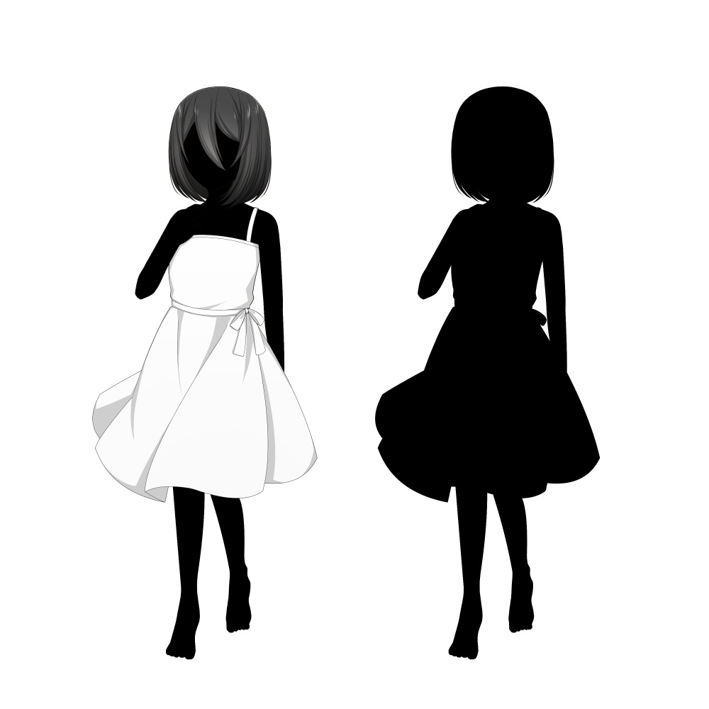 【色差分あり】白いワンピースを着た赤目の少女【表情差分10種+シルエット2種】