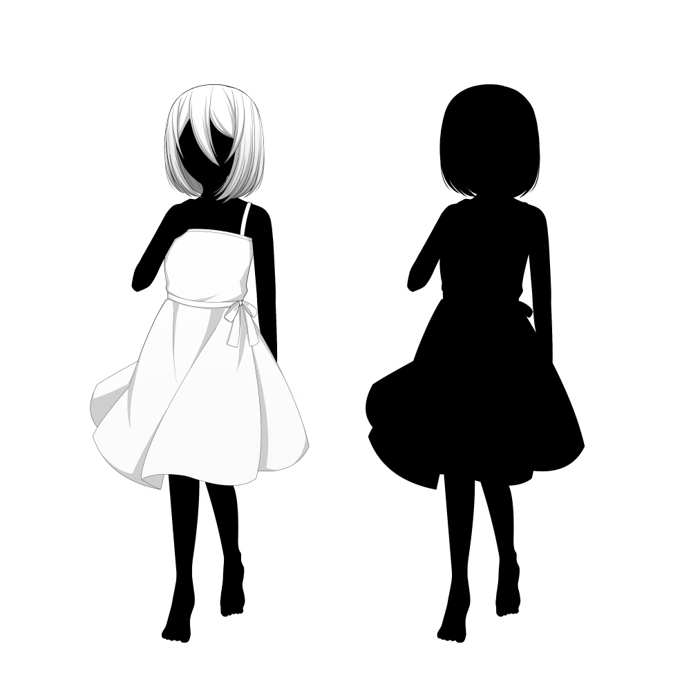 【色差分あり】白いワンピースを着た赤目の少女【表情差分10種+シルエット2種】