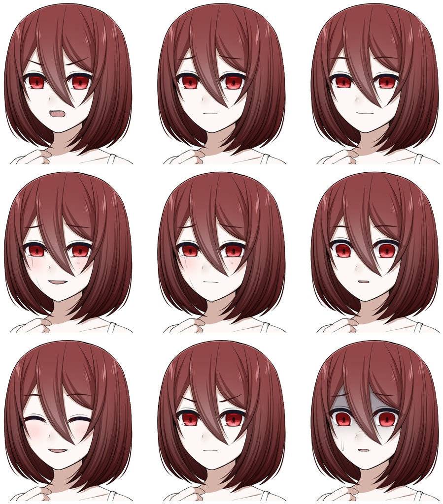 【色差分あり】白いワンピースを着た赤目の少女【表情差分10種+シルエット2種】