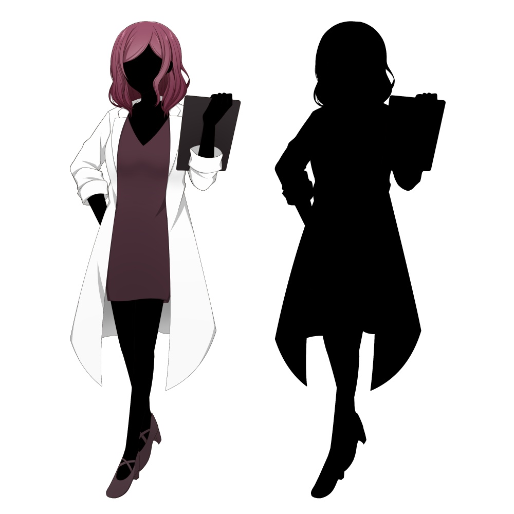 白衣を着た女性【表情差分10種+シルエット2種】