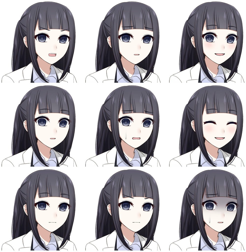 白衣を着た女性【表情差分10種+シルエット2種】