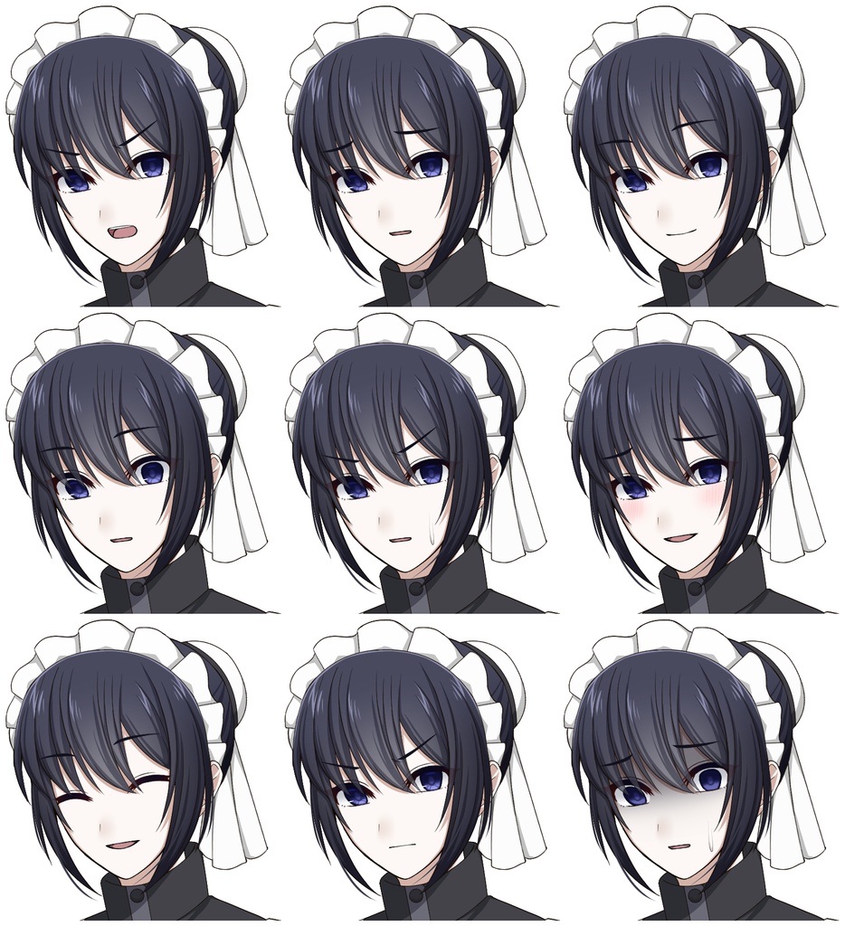 お団子ヘアのメイド【表情差分10種+シルエット2種】