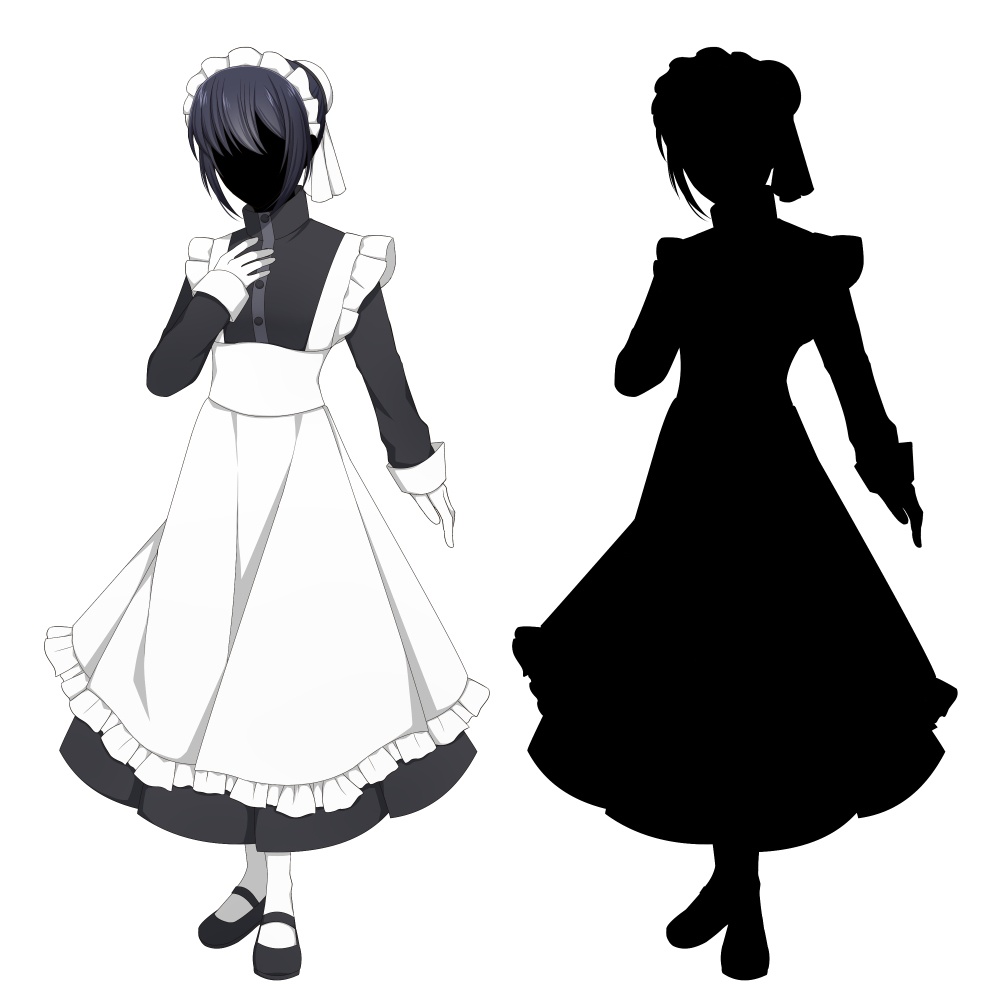 お団子ヘアのメイド【表情差分10種+シルエット2種】