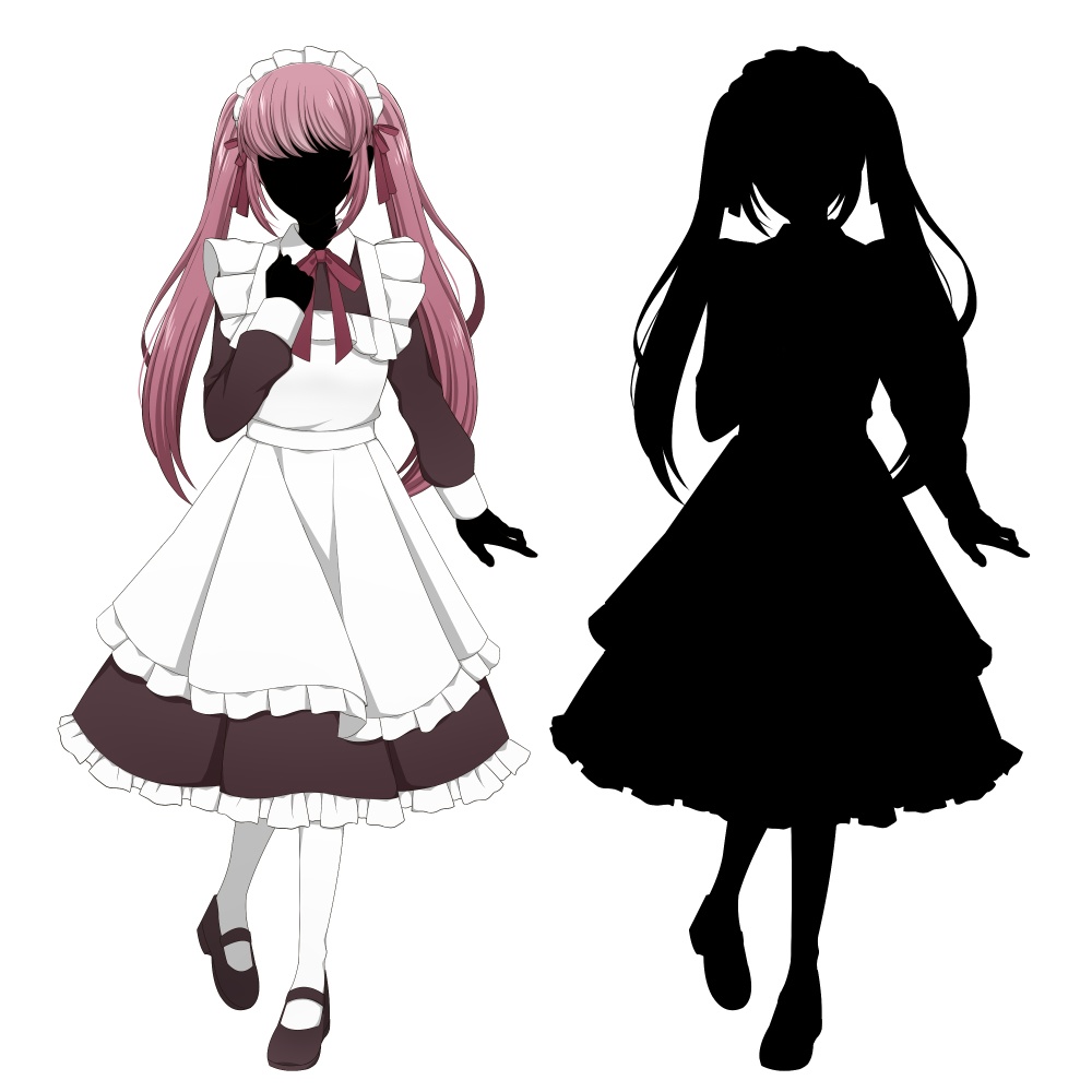ツインテールのメイド【表情差分10種+シルエット2種】