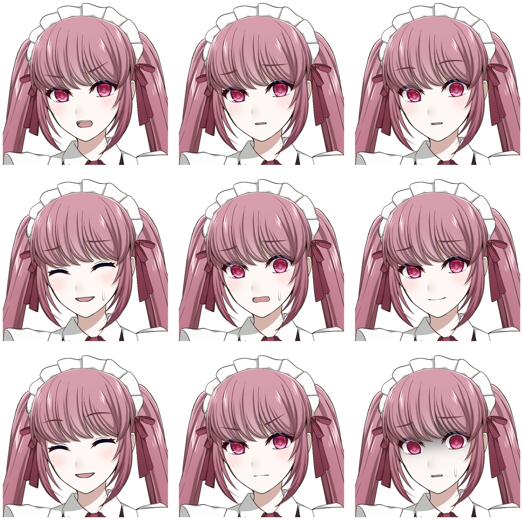 ツインテールのメイド【表情差分10種+シルエット2種】