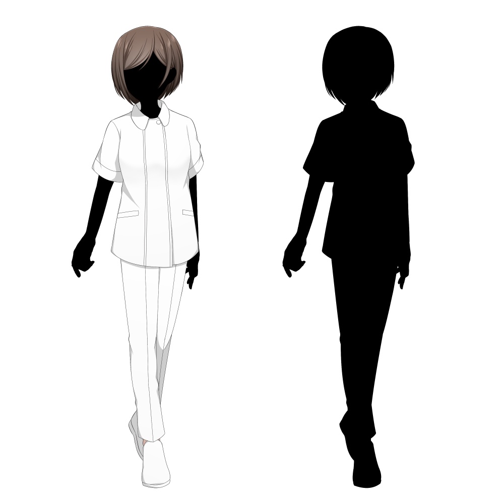 ナースの女性【表情差分10種+シルエット2種】