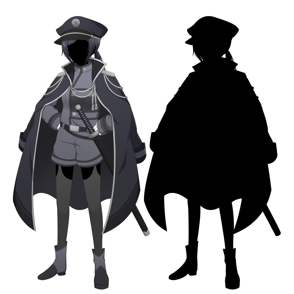 軍服を着た女性【表情差分10種+シルエット2種】