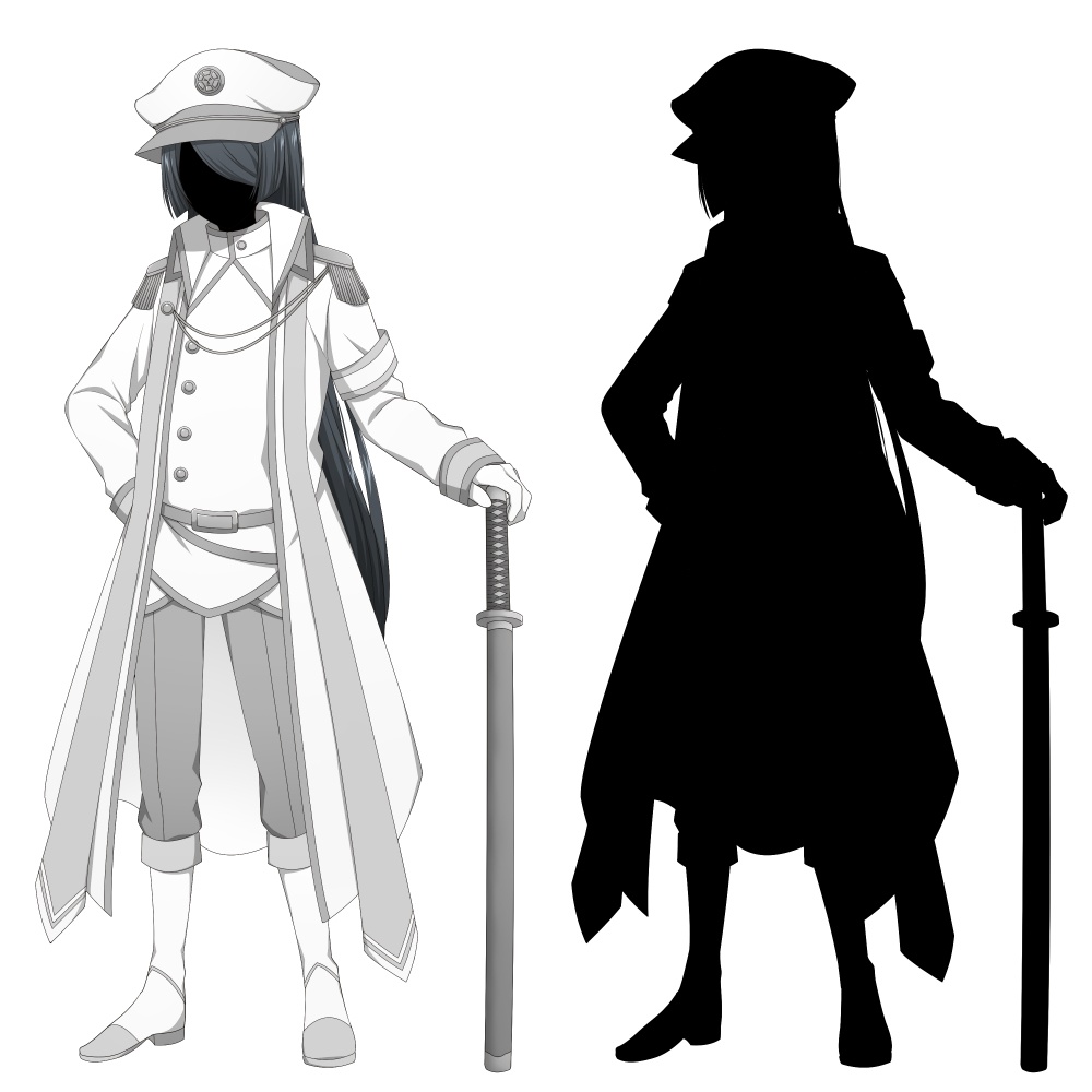 軍服を着た女性【表情差分10種+シルエット2種】