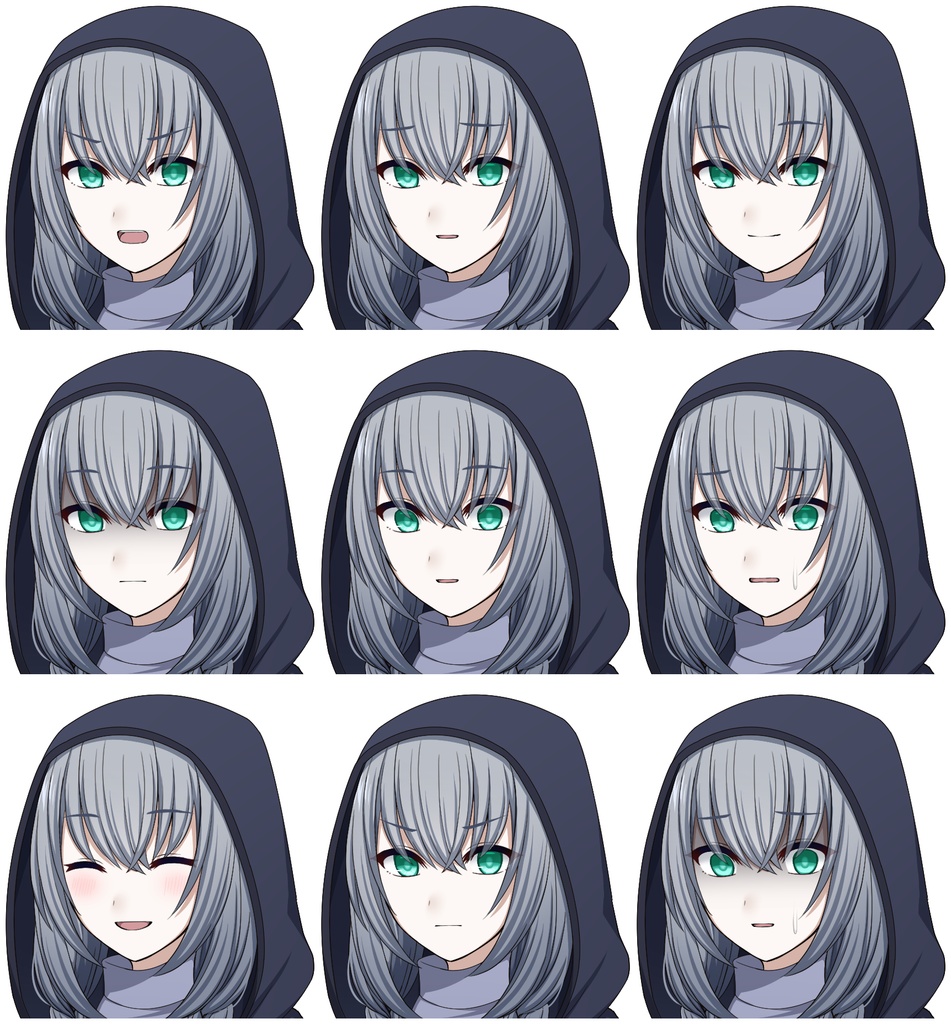 フードをかぶった少女【表情差分10種+シルエット2種】