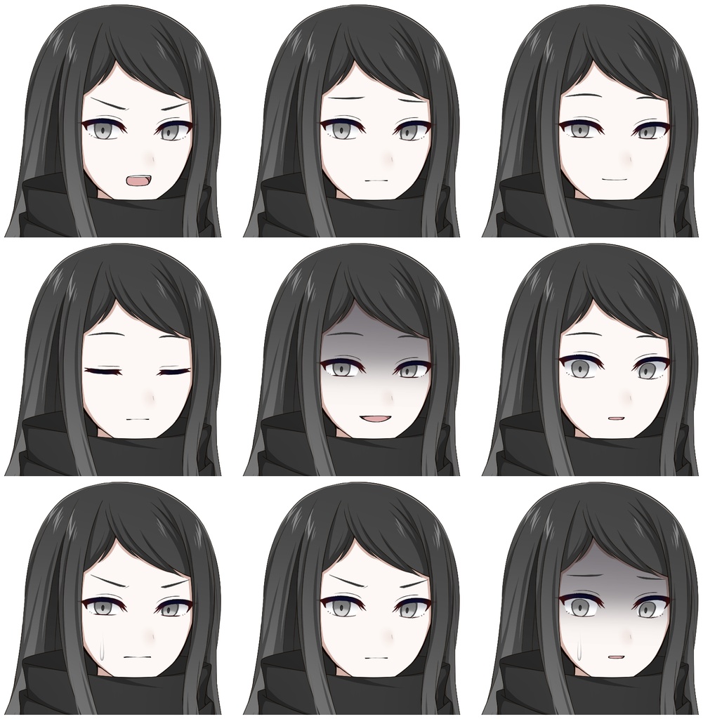 ミステリアスな雰囲気の少女【表情差分10種+シルエット2種】