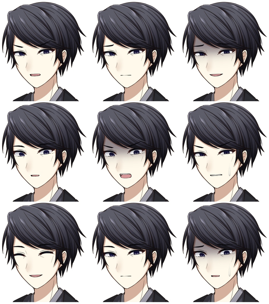 和服を着た男性【表情差分10種+シルエット2種】