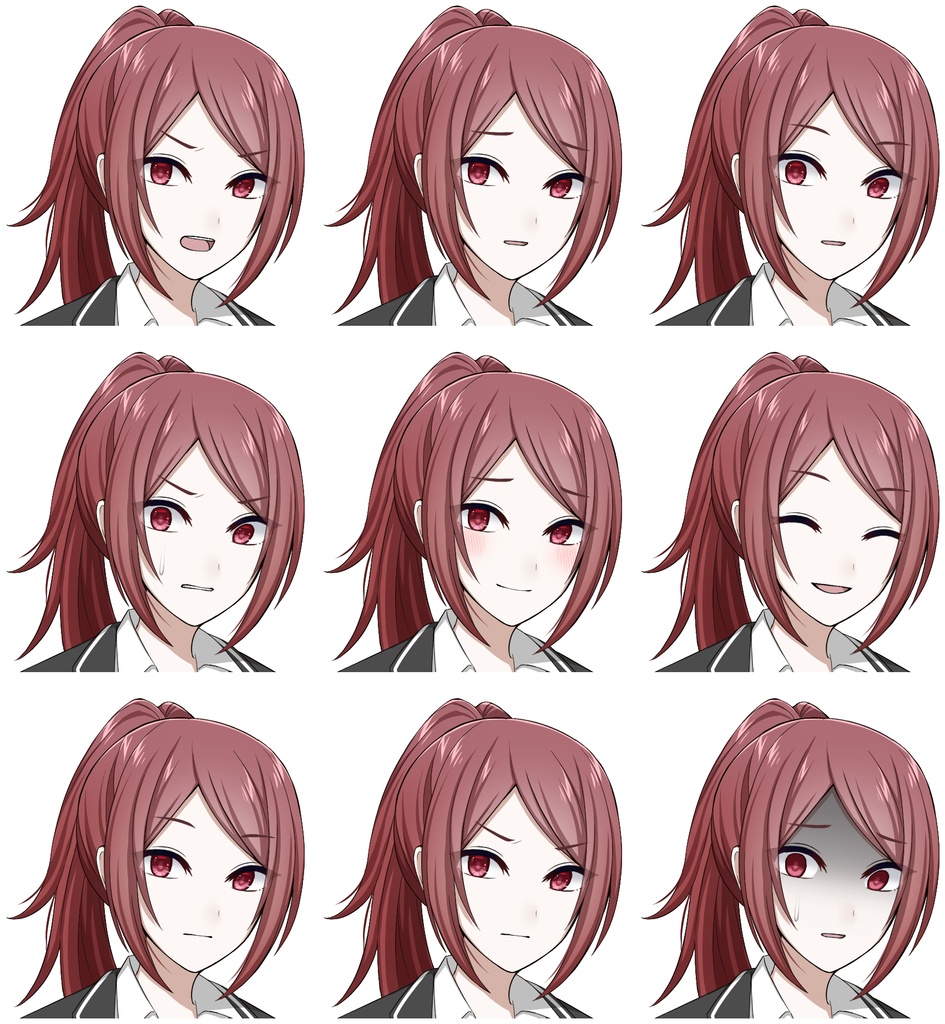 赤髪の女子学生【表情差分10種+シルエット2種】