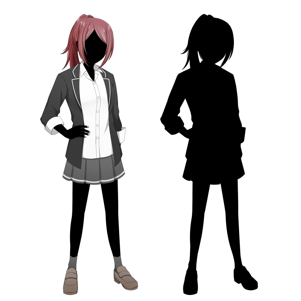 赤髪の女子学生【表情差分10種+シルエット2種】