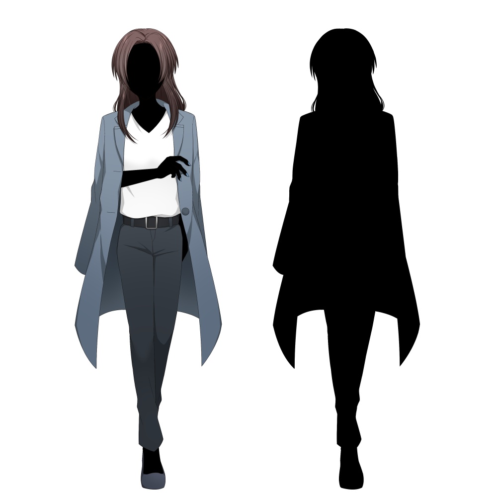 コートを羽織った女性【表情差分10種+シルエット2種】