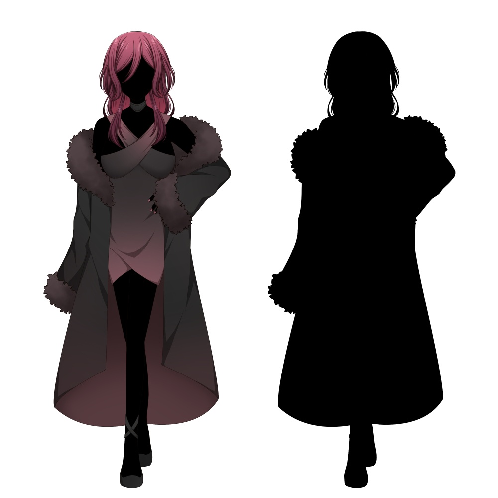 黒いドレスを着た女性【表情差分10種+シルエット2種】