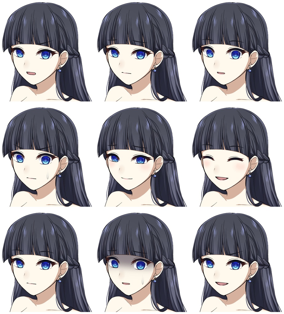 青いドレスを着た女性【表情差分10種+シルエット2種】