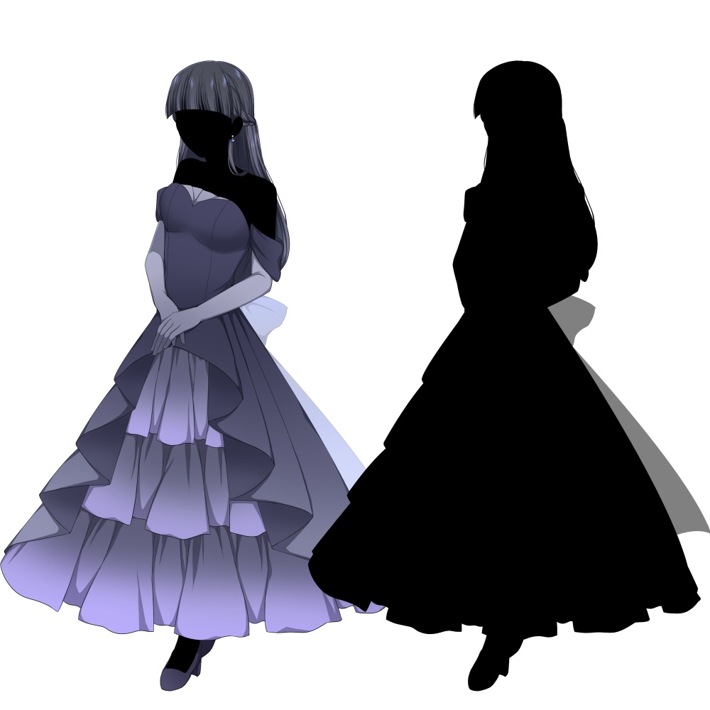 青いドレスを着た女性【表情差分10種+シルエット2種】