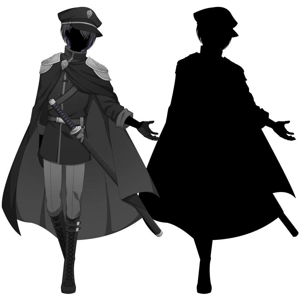 軍服を着た男性【表情差分10種+シルエット2種】