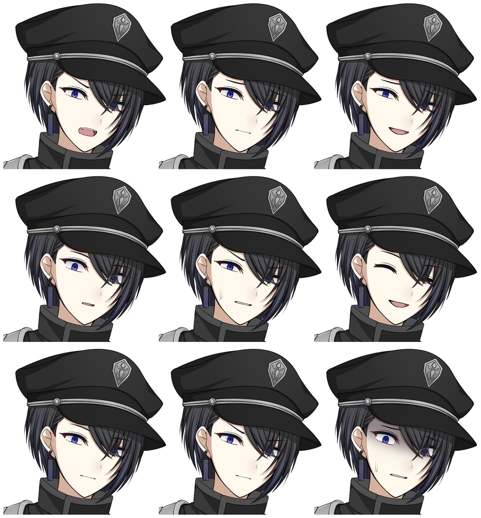 軍服を着た男性【表情差分10種+シルエット2種】