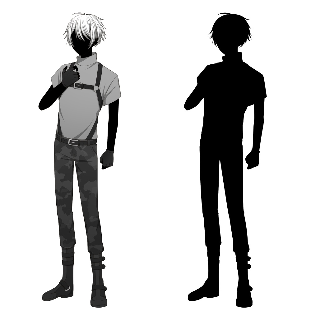 白髪青目の青年【表情差分10種+シルエット2種】