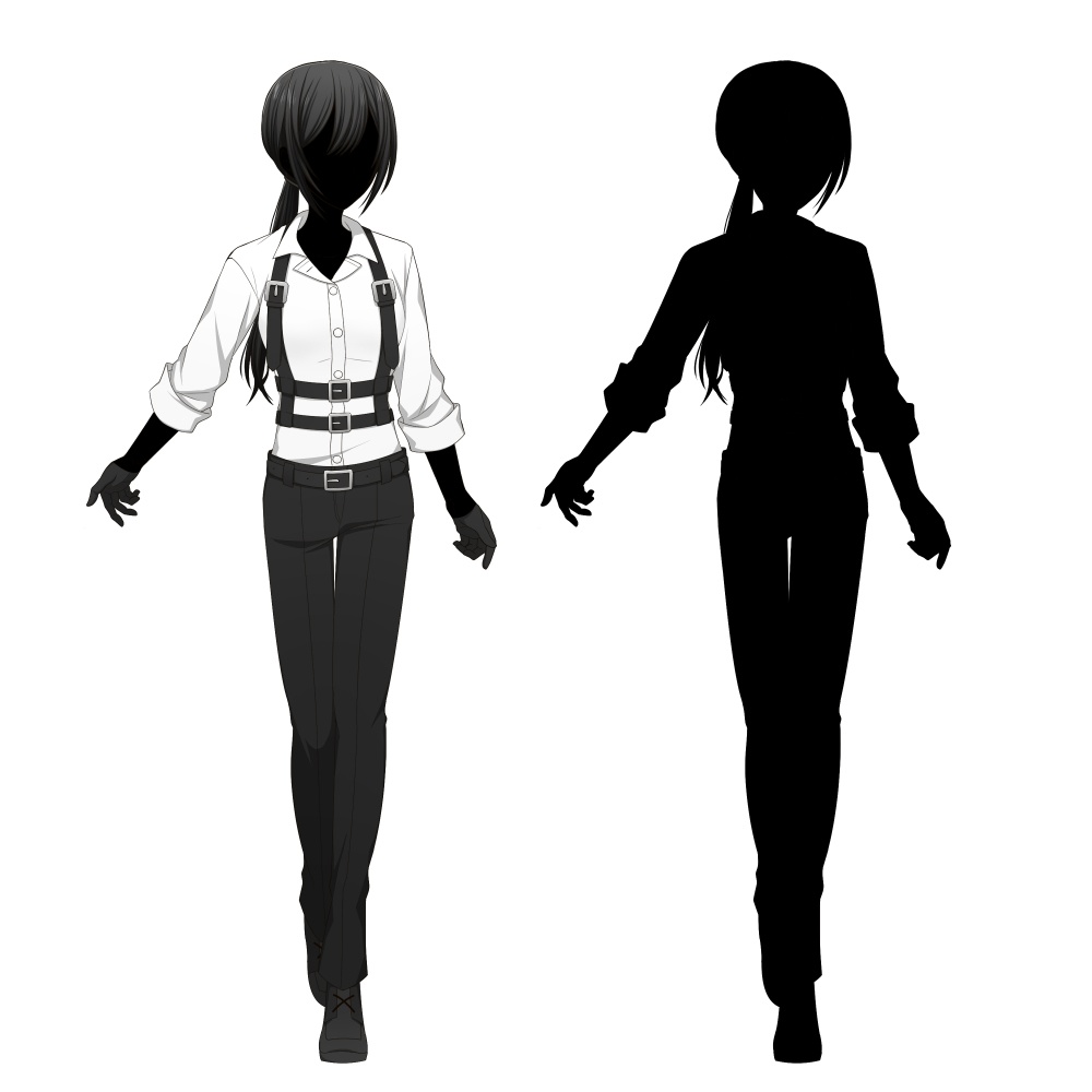 黒髪赤目の女性【表情差分10種+シルエット2種】