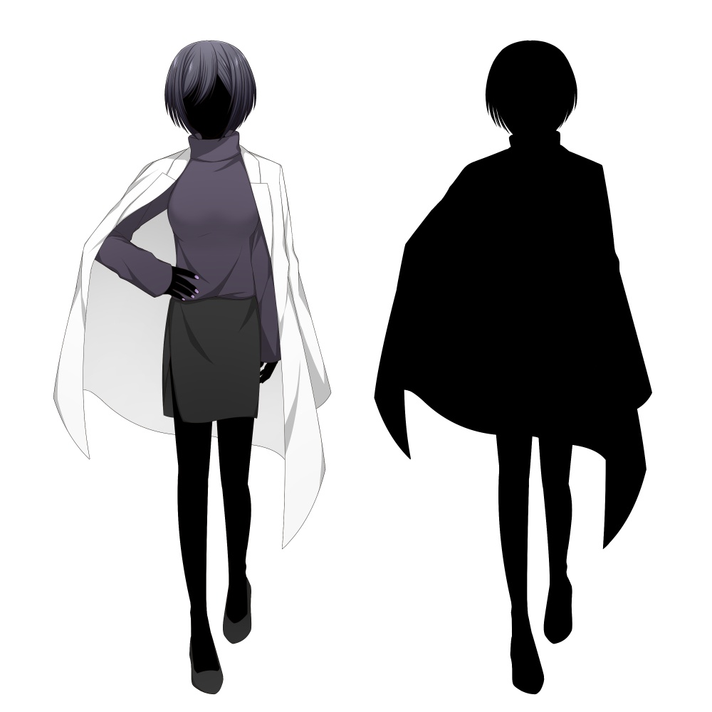 白衣を羽織った女性【表情差分10種+シルエット2種】