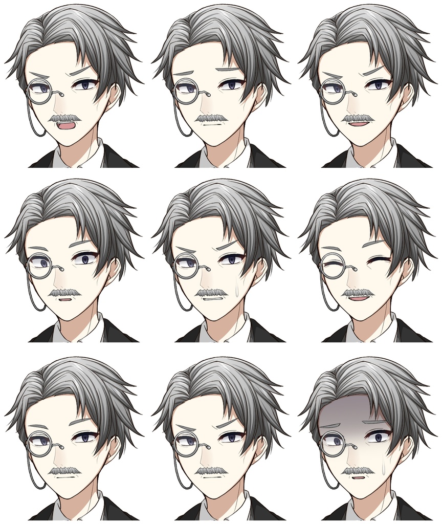 執事風の男性【表情差分10種+シルエット2種】