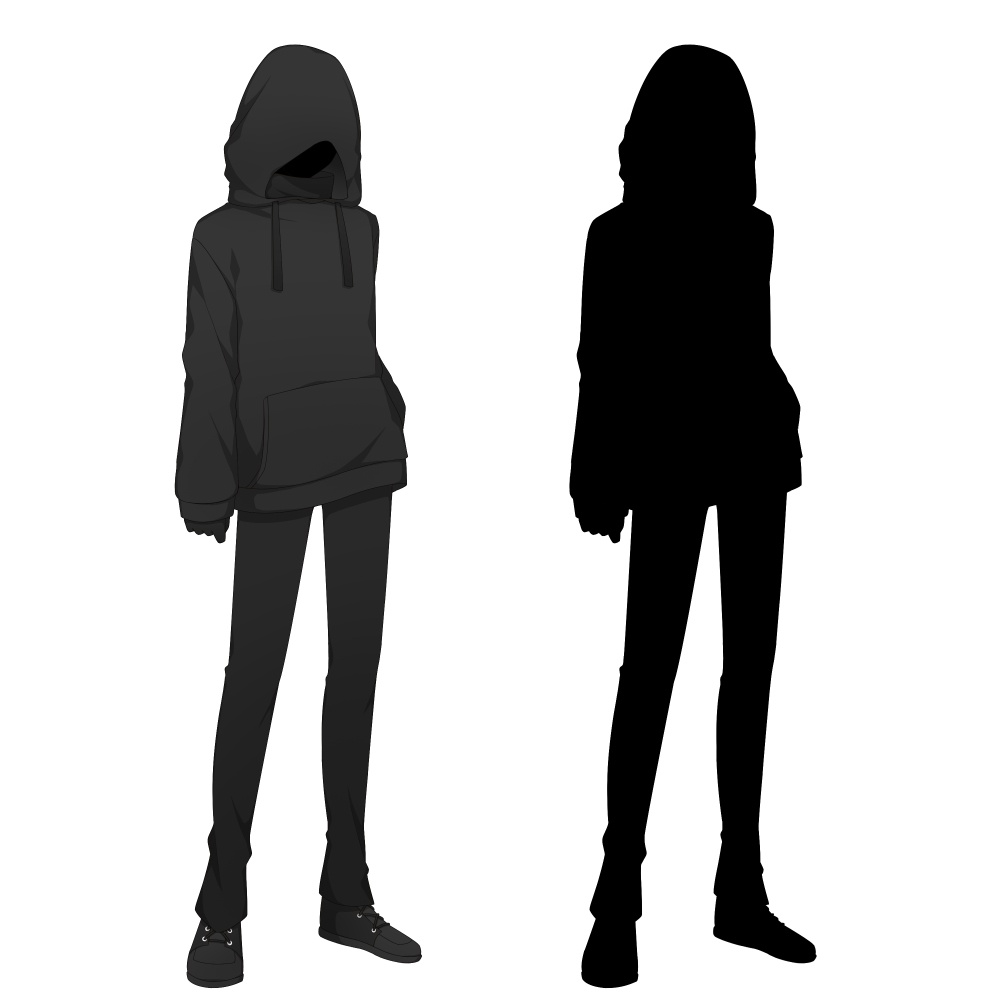 フードをかぶった怪しげな人物(パーカーver)【表情差分10種+シルエット2種】