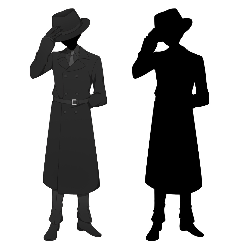 黒いコートを着た怪しげな人物【表情差分10種+シルエット2種】