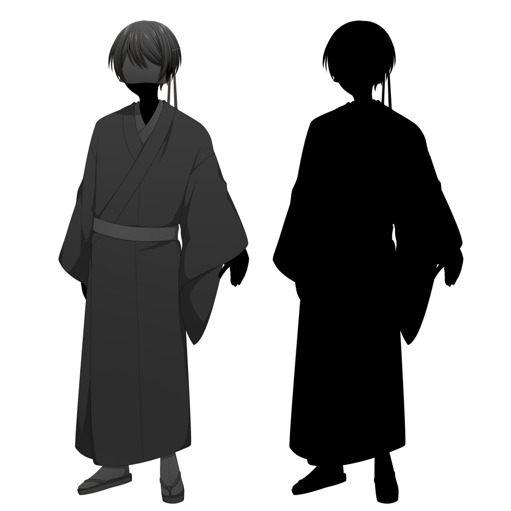 顔布をつけた黒い和服の男性【表情差分10種+シルエット2種】