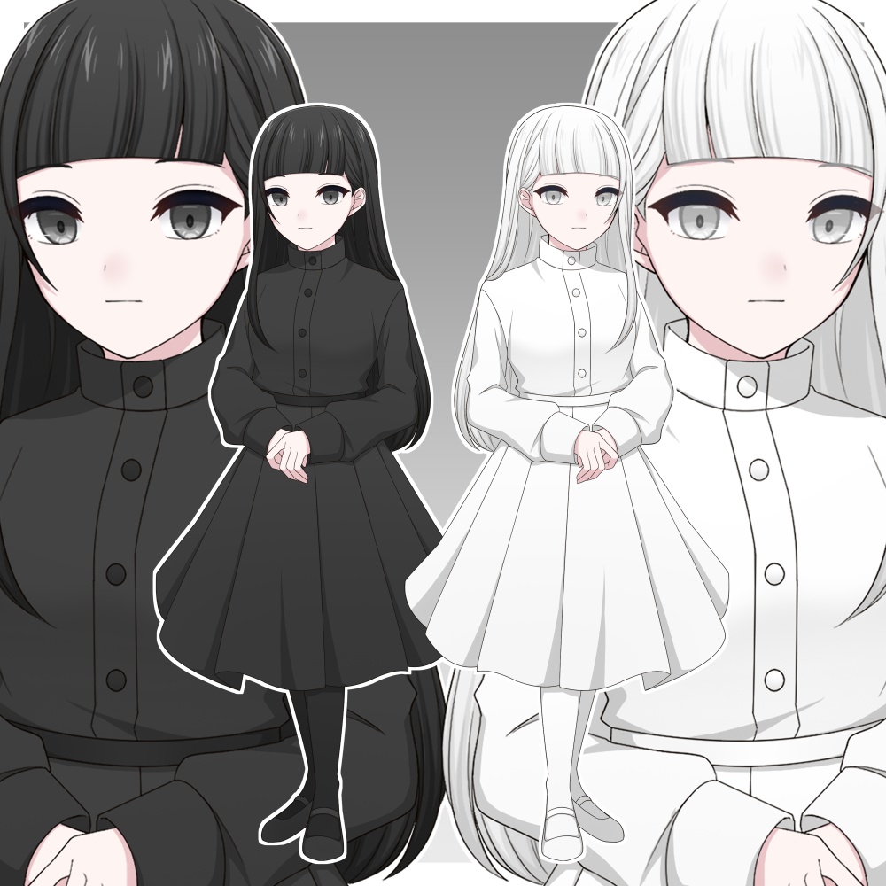 白黒な双子の女の子【表情差分10種ずつ＋シルエット2種ずつ】