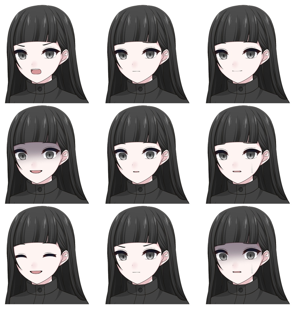 白黒な双子の女の子【表情差分10種ずつ+シルエット2種ずつ】