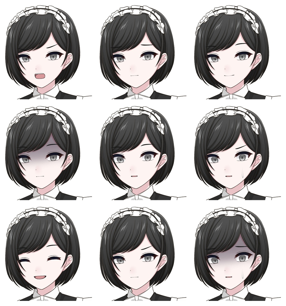 ショートヘアのメイドの女性【表情差分10種+シルエット2種】